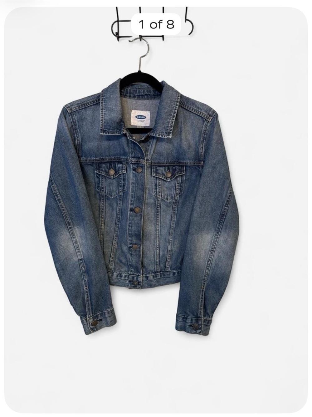 Old Navy Y2K Denim Jacket Womens L Blue Jean Trucker Distressed 100% Cotton